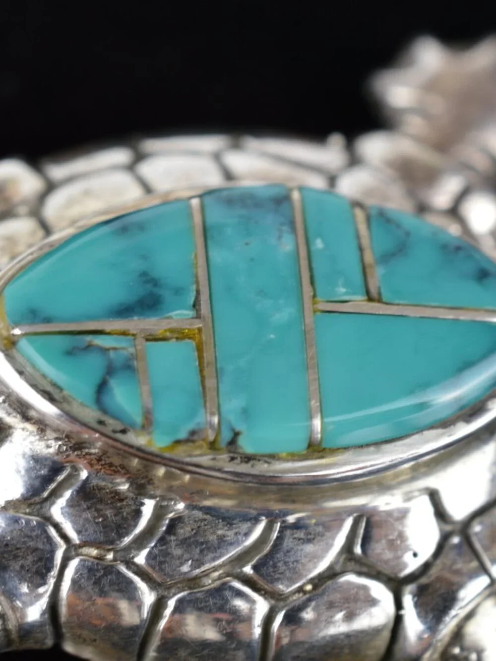 Vintage Sterling Silver Mosaic Turquoise Inlay Turtle Pin Pendant Brooch 12.6g